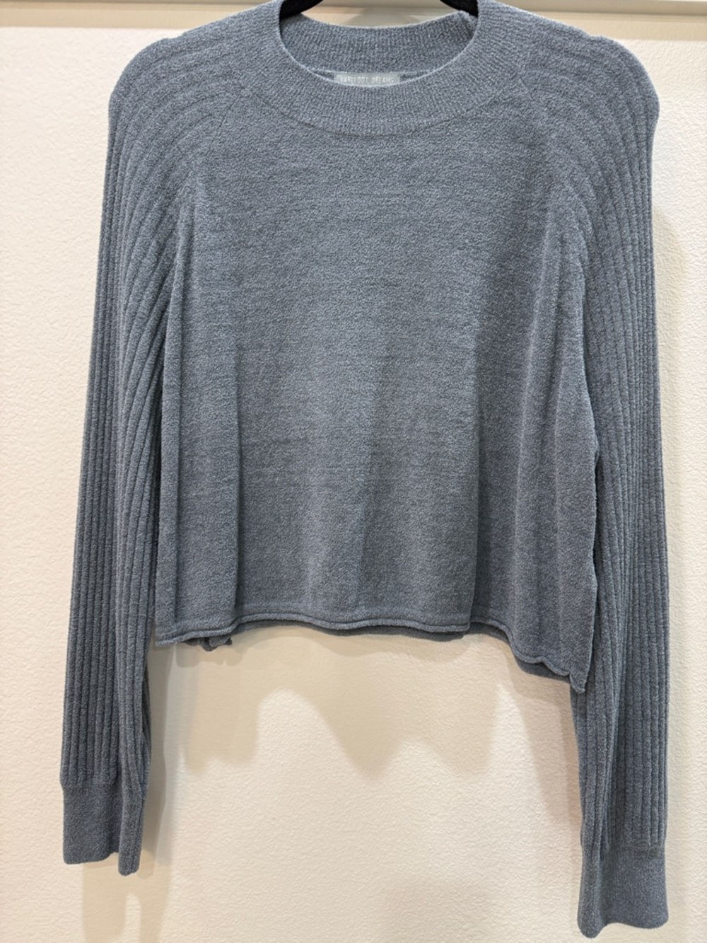 Barefoot Dreams Gray Ribbed-Sleeve Cozy Pullover